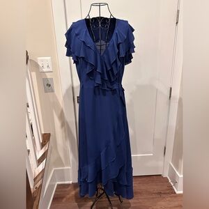 “Ruffled blue dress”